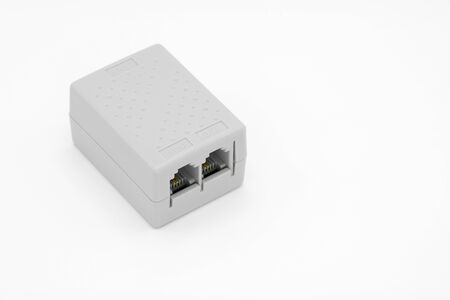 telephone ADSL line filter isolated on white backgroundの写真素材