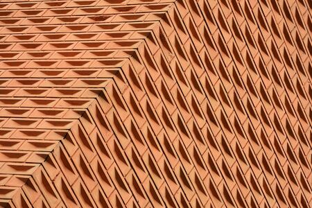 perspective of orange brick pattern at wall, light and shadow