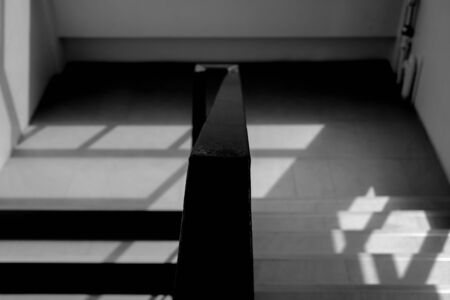 steel railing at staircase in modern building - close up