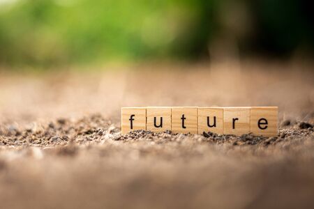 "future" alphabet on the arid ground.の写真素材