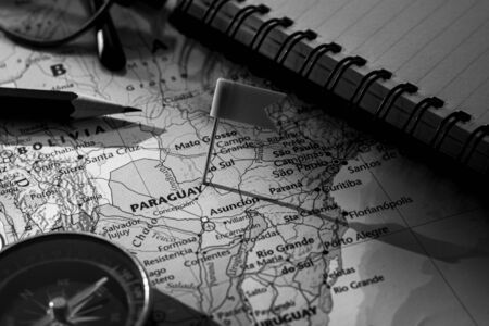 pin flag placed selective at Paraguay map. - Economic and business concept.の写真素材