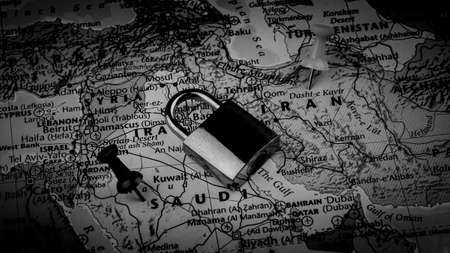 A key at Saudi Arabia and Iran map.のeditorial素材