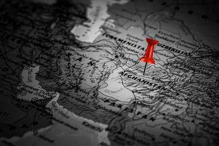 Red pin placed selective at Afghanistan map. - Economic and business concept.のeditorial素材