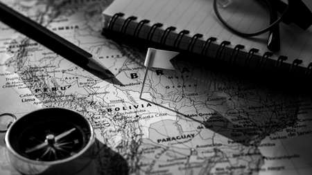 pin flag placed selective at Bolivia map. - Economic and business concept.のeditorial素材