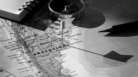 pin flag placed selective at Argentina map. - Economic and business concept.