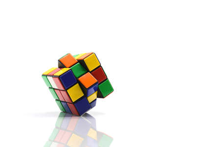 thailand, bangkok. October 11, 2017. Rubik's cube on white background. Rubik's Cube invented by a Hungarian architect Erno Rubik in 1974.のeditorial素材