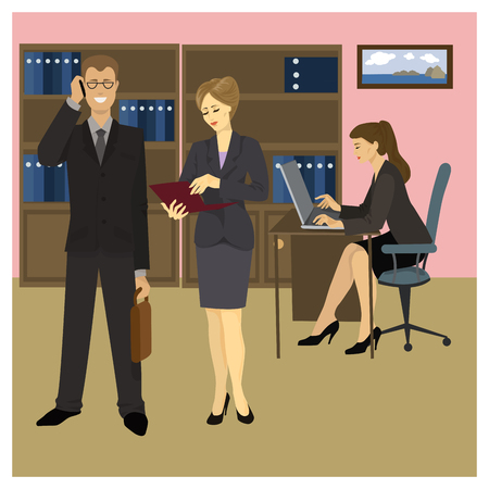 Reception Manager, Secretary and office workers. Vector illustrationのイラスト素材