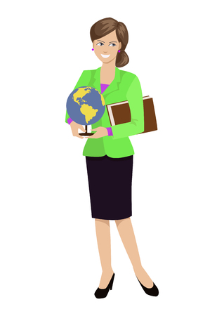 Isolated teacher with globe and book, vector illustrationのイラスト素材