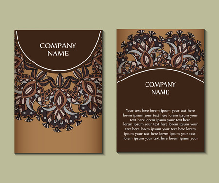 Flyer template with abstract ornament pattern. Greeting card design. Front page and back page. Vector.のイラスト素材