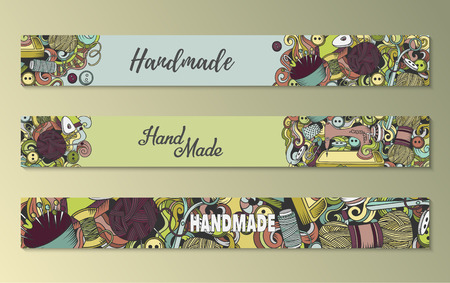 Cartoon doodles Handmade set of banners with lot objects and tools , vector illustrationのイラスト素材