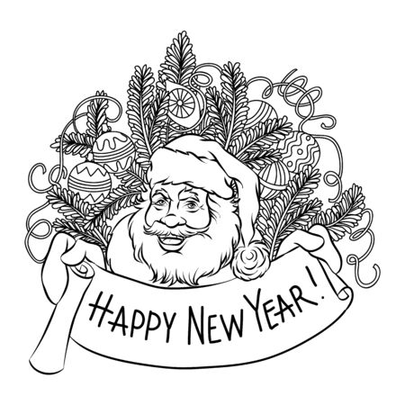Isolated funny sketch hand-drawn cartoon of Santa Claus, vector illustrationのイラスト素材