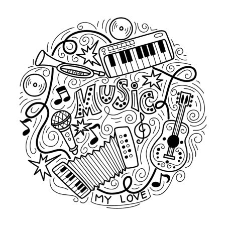 Abstract Music Background ,Collage with musical instruments.のイラスト素材