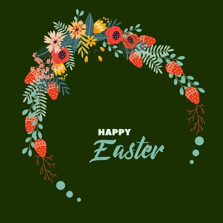 Happy Easter vector vintage holiday floral background. Template for Greeting Card.のイラスト素材