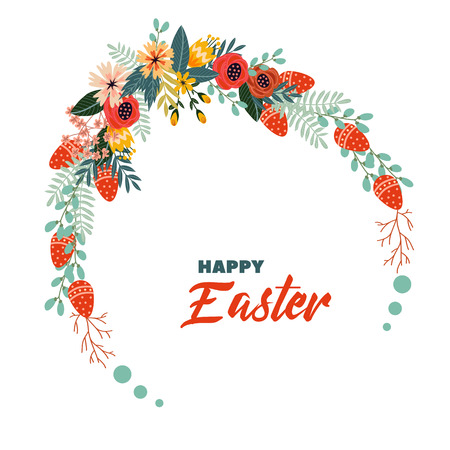 Happy Easter vector vintage holiday floral background. Template for Greeting Card.のイラスト素材