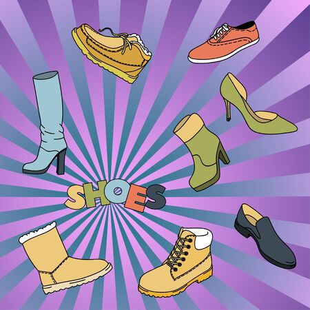 Cartoon cute doodles hand drawn Shoes vector illustration.のイラスト素材