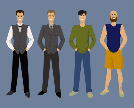 Set of painted beautiful men with different styles of clothing in a flatのイラスト素材