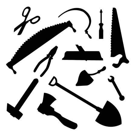 Building and carpentry tools silhouette setのイラスト素材