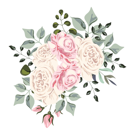 Bouquet of roses on the white background, Vector pastel watercolor illustrasionのイラスト素材