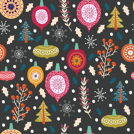 Christmas seamless pattern for greeting cards, wrapping papers. Hand drawn Vector illustration.のイラスト素材