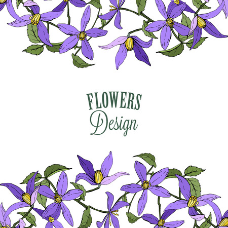 Template for greeting card with garden flowers clematis on a white background, vectorのイラスト素材