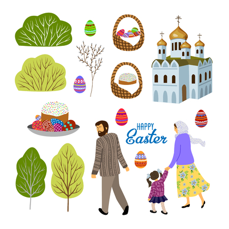 Set of isolated elements for design on an Easter theme. Flat vectorのイラスト素材