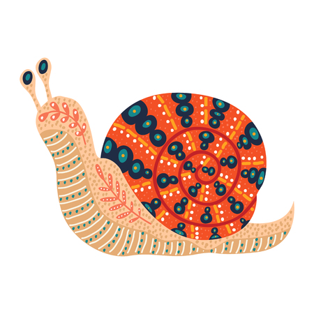 Vector cute illustration of folk snail Isolated on white background.のイラスト素材