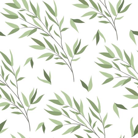 Seamless pattern with branches of a willow on a white background. Vector illustrationのイラスト素材