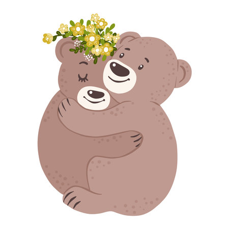 Two cute Teddy bears, couple in love, vector illustrationのイラスト素材