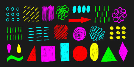 Abstract Bright Color Stroke And Scribbles Setのイラスト素材