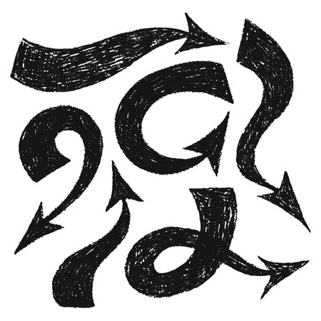 Set of Black crayon hand drawn bold thick arrowsのイラスト素材