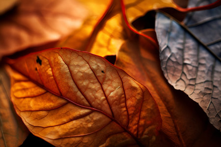 dried orange autumn leaves abstract background, fallen leaves. Generative AIの素材