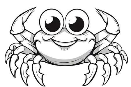 Cute crab cartoon character isolated on ehite background in black and white colors for drawing coloring book. Generative AIの素材
