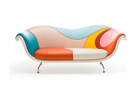 Modern stylish leather sofa on white background. Generative AIの素材