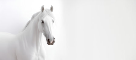 White horse on white background banner. Generative AIの素材