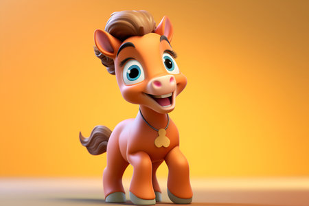 Horse cartoon character. Cute little horse on yellow background. Generative AIの素材