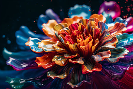 Vivid abstract floral background, colorful liquid inks in form of flower. Generative AIの素材