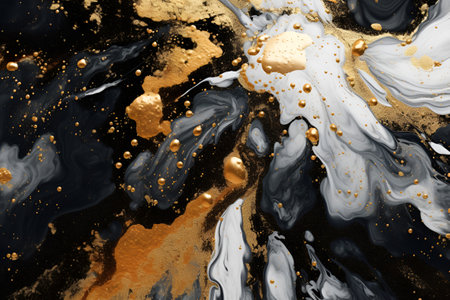 abstract background with liquid ink art in golden black and white color splashes. Generative AIの素材