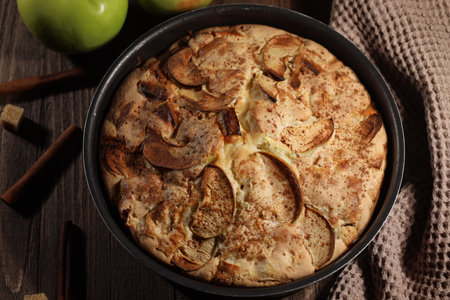 Autumn apple harvest pie with salted maple and cinnamon, easy recipe and cooking at home conceptの写真素材