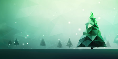 polygonal light green christmas background with triangle christmas tree ornamental, christmas banner with free copy space for textの素材
