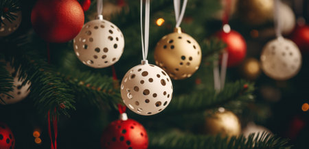 Ecological balls, Paper balls on Christmas tree, Christmas background with free space for textの素材