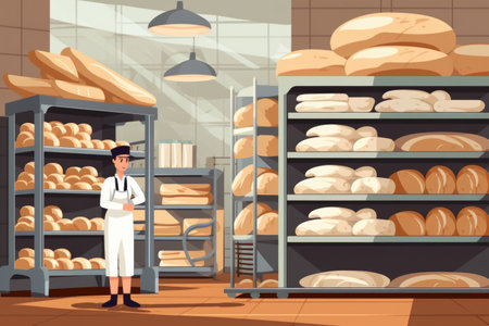 Skilled baker creating delectable fresh bread and pastries in a charming old town bakeryの素材