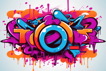 Lively and dynamic cartoon sticker background with an explosion of vibrant graffiti artの素材