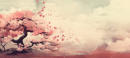Stylish retro wave background with intricate asian nature inspired pattern and traditional elementsの素材