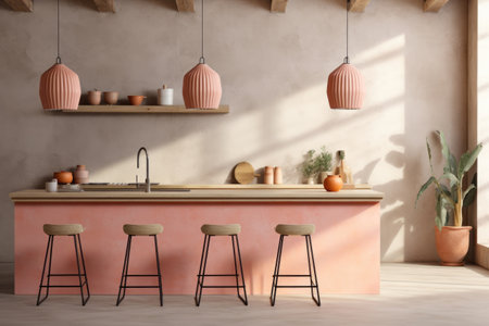 Modern minimalist peach fuzz kitchen with sleek handle less cabinets and efficient storage solutionsの素材