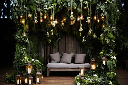 Green frame above sofa with indoor biophilic design a natural touch with lush green plantsの素材