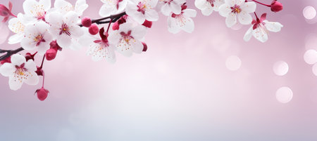 Beautiful Cherry Tree Blossom Flowers Blooming in Spring Background with Free Copy Spaceの素材