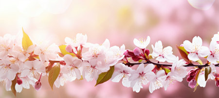 Beautiful Cherry Blossom Tree with Blooming Flowers in Spring and Free Copy Space for Text or Designの素材