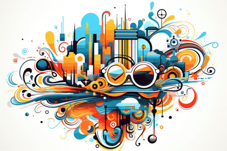 Vibrant cartoon sticker background with captivating graffiti art for a playful and energetic lookの素材