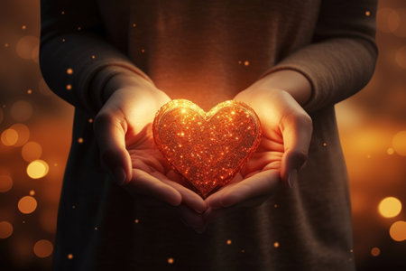 woman hands holding gift in shape of heart, love concept and Valentines Day celebration momentsの素材