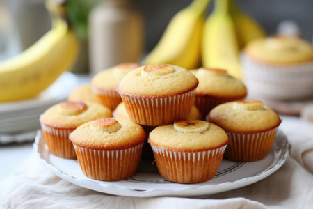 Scrumptious homemade bakery irresistible banana muffins as an easy to make dessert recipe conceptの素材